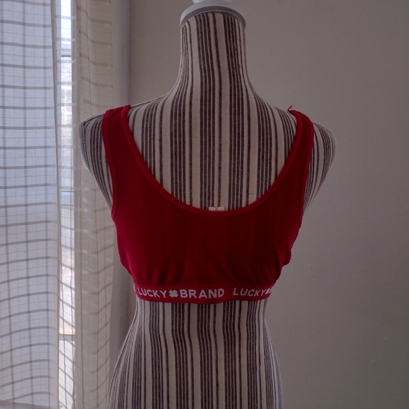 Lucky Brand Red Waffle Knit Wire Free Logo Bra Size L - Picture 3 of 11